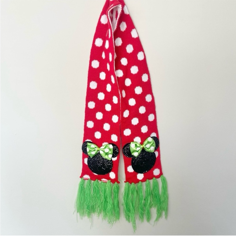 Disney Girl’s Sequined Minnie Mouse Scarf Red White Polka Dots Winter
